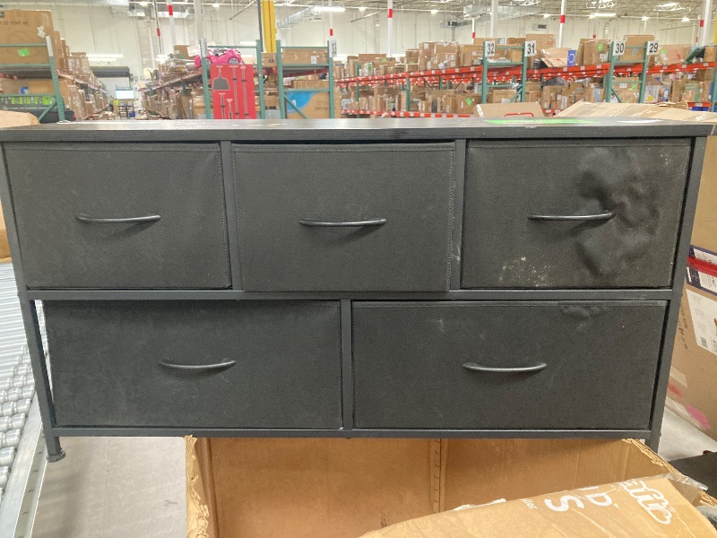 Photo 1 of **HAS SPOTS-SEE PICS**EDX 5 Drawer Dresser, Wide Chest of Drawers Nightstand Storage Tower Storage Fabric Dresser with Wood Top for Living Room, Bedroom, Hallway,Black