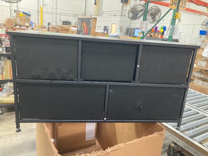 Photo 1 of **HAS SPOTS-SEE PICS**EDX 5 Drawer Dresser, Wide Chest of Drawers Nightstand Storage Tower Storage Fabric Dresser with Wood Top for Living Room, Bedroom, Hallway,Black
