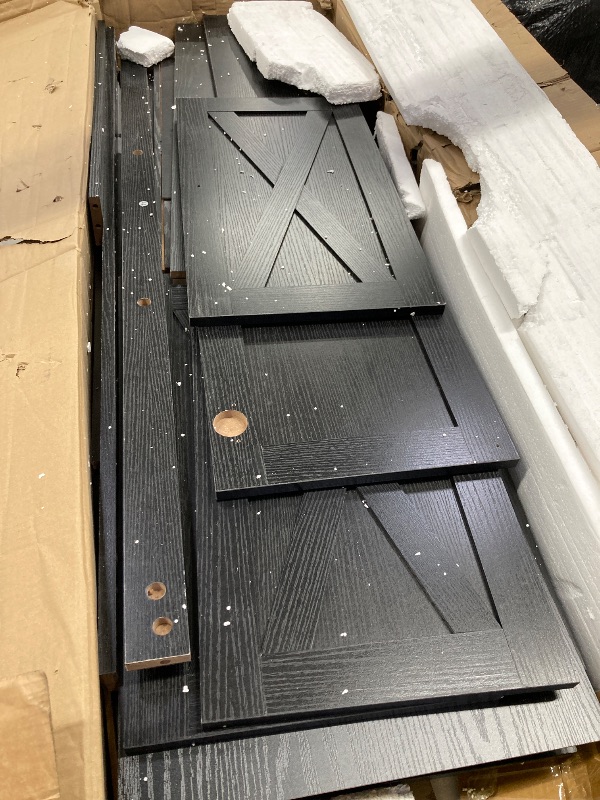 Photo 1 of ***NO INSTRUCTION GUIDE, MISSING SOME HARDWARE -SELLING AS IS -MISSING PARTS)*** 
Homfa 55.1'' W 4-Doors 2-Drawers Farmhouse Kitchen Buffet Cabinet with Storage, Wood Sideboard with Adjustable Shelves, Black
