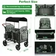 Photo 1 of **SMALL TEAR ON FABRIC AND SOME SPOTS**Vomeast Wagon Stroller for 4 Kids, 3-in-1 Outdoor baby stroller with Canopy, 5-Point Harness, Adjustable Handlebars, Removable Seat for Toddlers, Grey