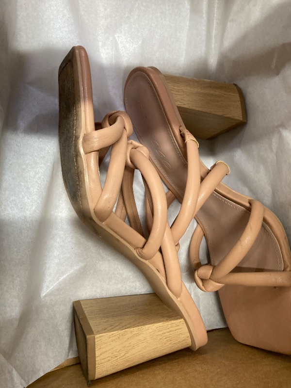 Photo 1 of **USED***LAICIGO Women's Chunky Block Heels Square Open Toe Double Knot Slip On Faux Leather Dress Party Sandals