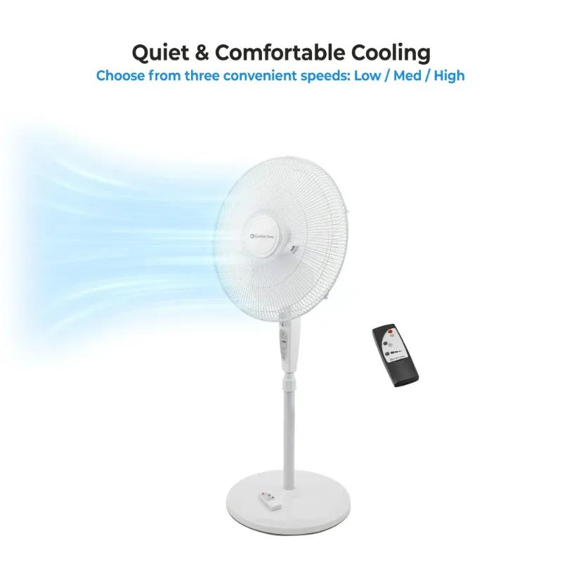 Photo 1 of  ** MISSING control remoto**Comfort Zone 18 in. Pedestal Fan with Remote, Tilt, 3 Speeds & Timer
