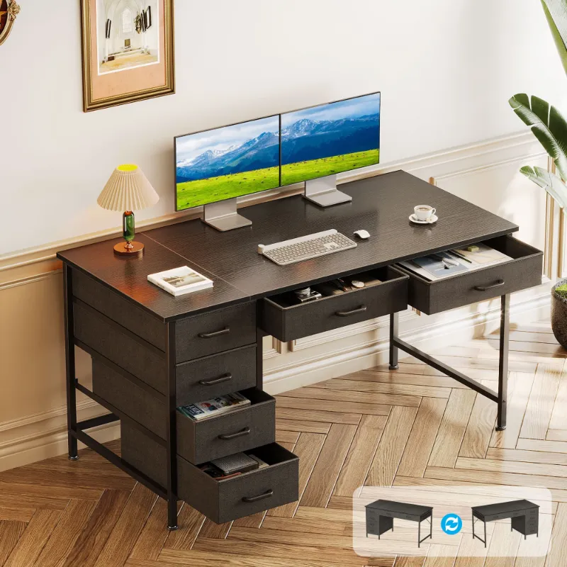 Photo 1 of ** REFERENCE PICTURESofanext 40" Home Office Desk with 6 Drawers, Modern Computer Desk with Small Space, Corner Computer Desk, Black