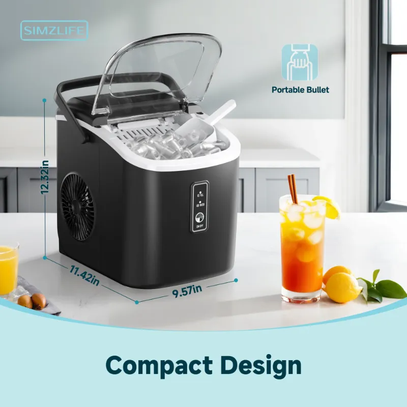 Photo 1 of *** SIMILAR PRODUCT***Simzlife Countertop Ice Maker with Handle,Portable Ice Machine with Basket and Scoop, 9 Bullet Ice In 6 Mins, 26Lbs/24H, Self-Cleaning