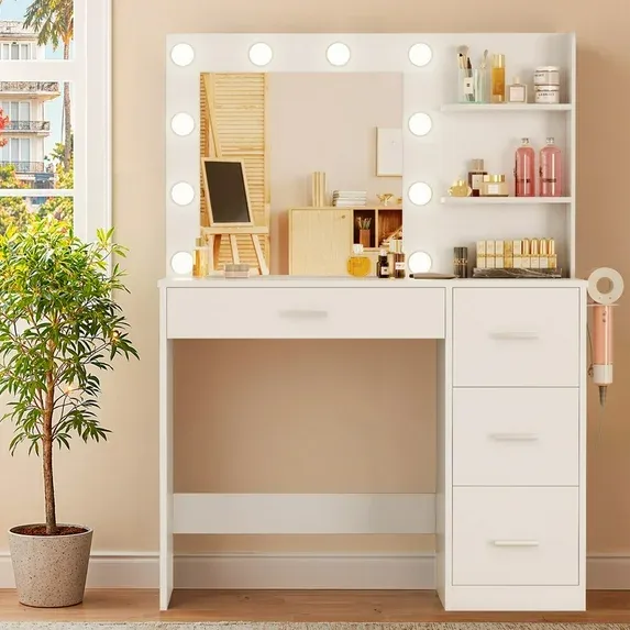 Photo 1 of   ** It is missing many pieces including the mirror*** 

Lacoo Vanity Desk with Mirror and LED Lights, Makeup Vanity Table with 4 Drawers and Power Outlet for Bedroom, White
