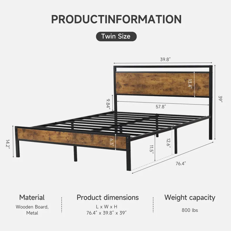 Photo 1 of  ***REFERENCE PICTURE***Z-HOM,Metal Platform Bed Frame with Wooden Headboard and Footboard, Twin Size

