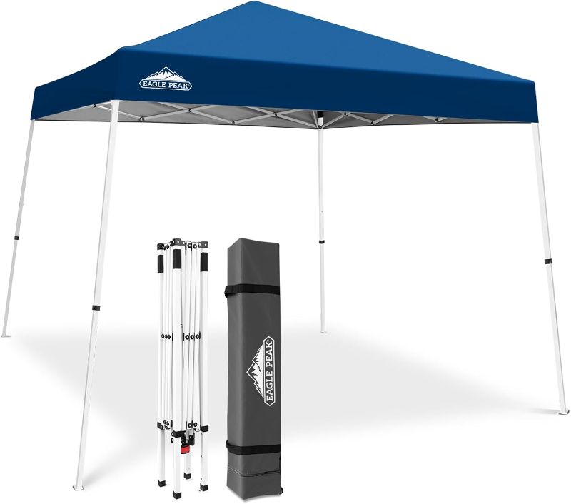 Photo 1 of ** PHOTO AND DESCRIPTION SIMILAR TO THE ORIGINAL** 10x10 Slant Leg Pop-up Canopy Tent Easy One Person Setup Instant Outdoor Beach Canopy Folding Portable Sports Shelter 10x10 Base 8x8 Top (Dark Blue)
