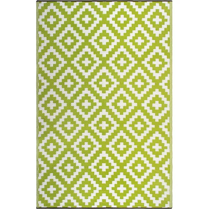 Photo 1 of **NOT SURE ABOUT THE SIZE*** FH Home Outdoor Rug - Waterproof, Fade Resistant, Crease-Free - Premium Recycled Plastic - Geometric - Patio, Deck, Porch, Balcony, Laundry Room - Aztec - Green & White