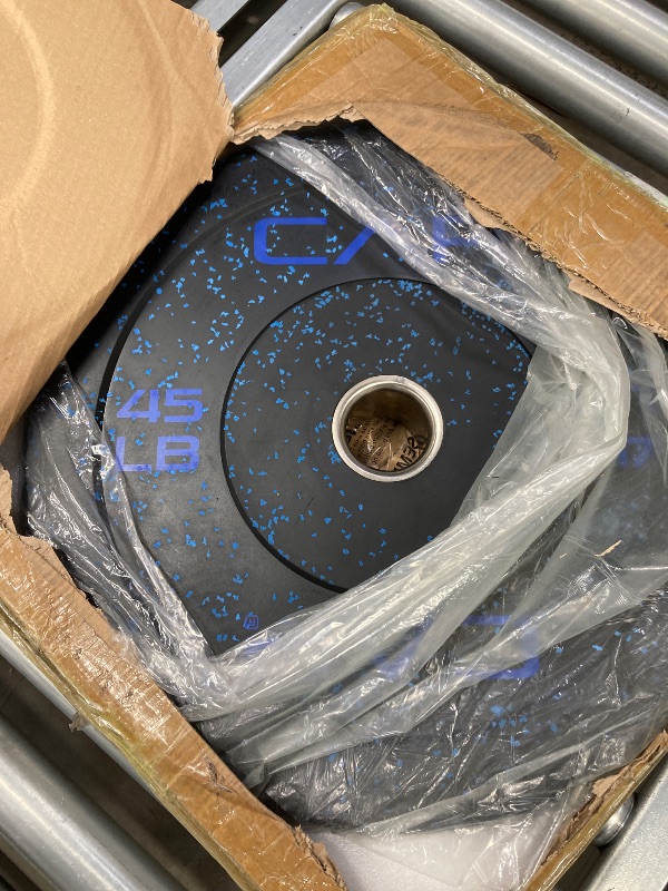 Photo 1 of ***ONLY ONE SINGLE PLATE*** 
CAP Barbell Economy - Speckled Olympic Bumper Plate Set with Color Logo, Black, 45 lbs Set