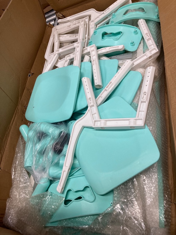 Photo 1 of ***(PARTS ONLY - MISSING PIECES -SELLING AS PARTS ONLY)*** 
monleelnom Children's Table and Chair Set Suitable for Boys and Girls Age 2-12 Height Adjustable Table top Can be Painted with 6 Seats Suitable for Family Learning Daily use (Mint Green)