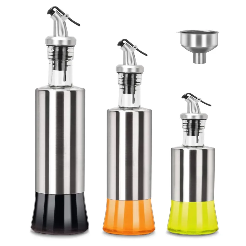 Photo 1 of **MISSING THE 17OZ BOTTLE**AGCAN Olive Oil Dispenser Bottle for Kitchen, Glass Oil and Vinegar Dispenser with Flip Top Pourer, 3 Pack, 7 oz/10 oz/17 oz
