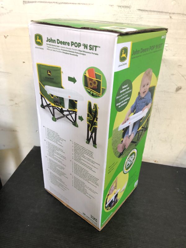 Photo 1 of Bright Starts John Deere Pop 'N Sit Portable Booster Chair, Floor Seat, Indoor/Outdoor Use, Compact Fold, Green and Yellow, 6 Mos - 3 Yrs