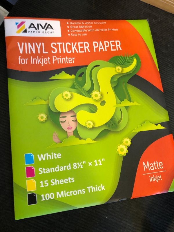 Photo 1 of Printable Vinyl Sticker Paper for Inkjet Printer - Matte White - 15 Self-Adhesive Sheets - Waterproof Decal Paper - Standard Letter Size 8.5"x11"