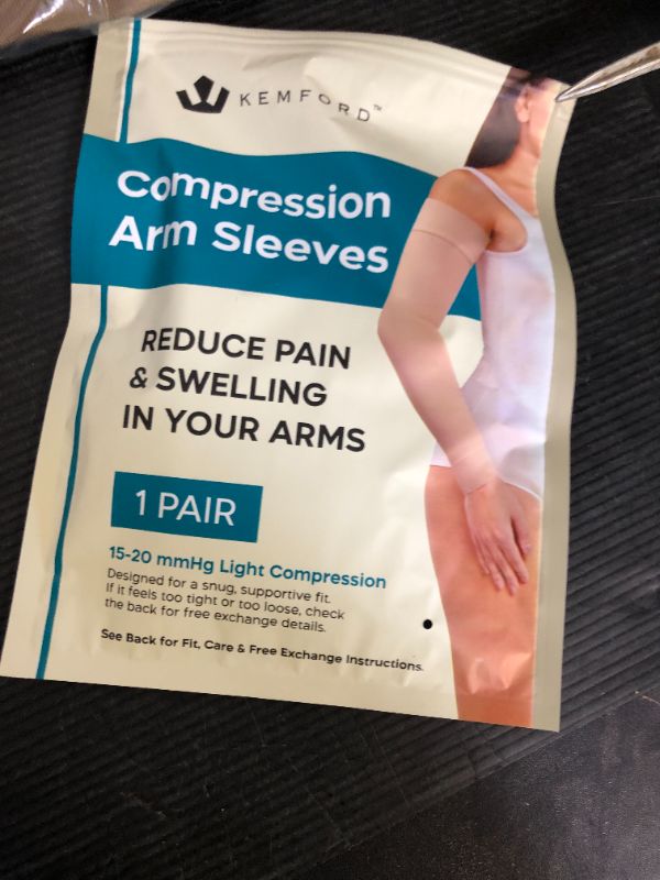 Photo 1 of KEMFORD Compression Lymphedema Arm Sleeves for Women - 15-20 mmHg, 1 Pair, Black, L - Medical Arm Brace for Swelling, Edema, Circulation