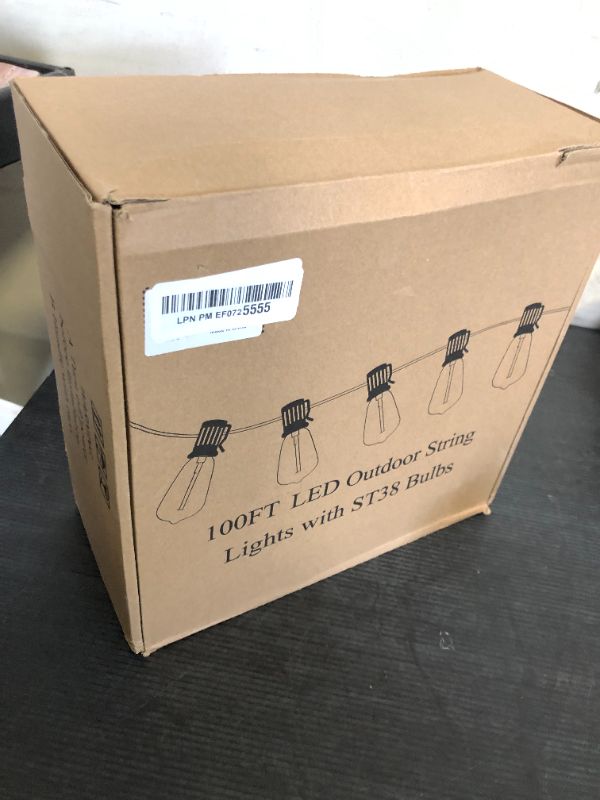 Photo 1 of Brightever LED Outdoor String Lights 100FT Patio Lights with 52 Shatterproof ST38 Vintage Edison Bulbs, Outside Hanging Light Waterproof for Porch, Deck, Garden, Backyard, Balcony, Dimmable 2700K