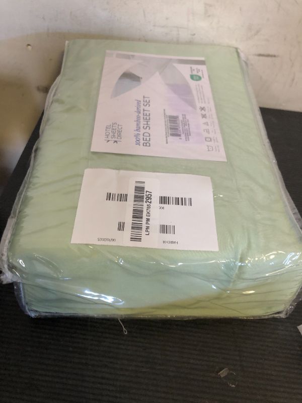 Photo 1 of Hotel Sheets Direct 4 Piece Bed Sheet Set Queen Size, 100% Viscose Derived from Bamboo Sheets Set with 2 Pillowcases, Cooling & Breathable Luxury Bedding, Moisture-Wicking & Silky Soft, Light Green