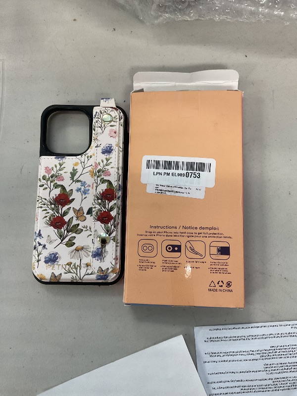 Photo 1 of Petitian for iPhone 15 Pro Max Case with Wallet - Women Girls Cute Girly Aesthetic Unique Design with Leather Credit Card Holder Cardholder Stand Wristband for Apple 15 Promax, Vin Flower