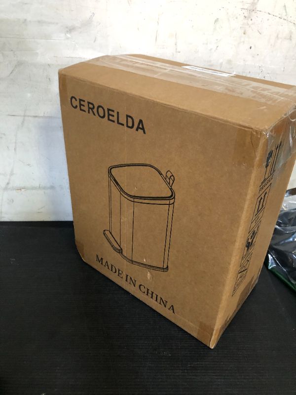 Photo 1 of CEROELDA Small Bathroom Trash Can with Lid Soft Close-5L/1.3 Gal Slim Garbage Can-Metal Step Wastebasket-Rectangle Narrow Waste Bin for Office, Bedroom, Toilet, Live Room-White