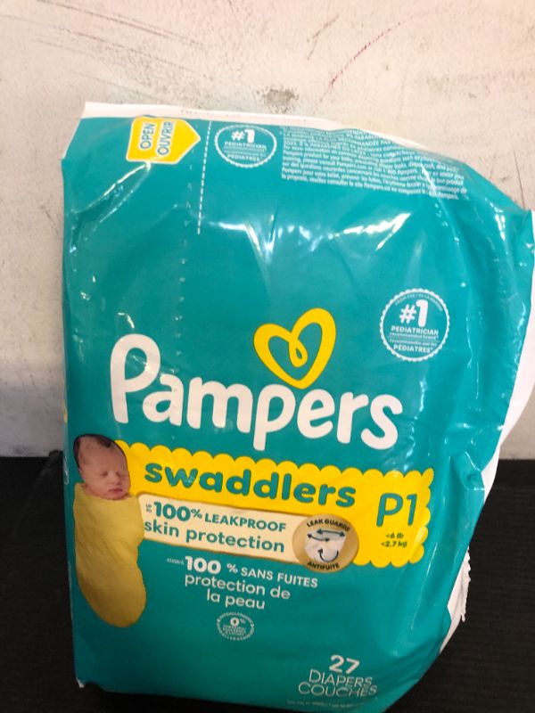Photo 1 of Pampers Baby Diapers - Swaddlers - Size P1, 27 Count, Ultra Absorbent Disposable Preemie Diaper
