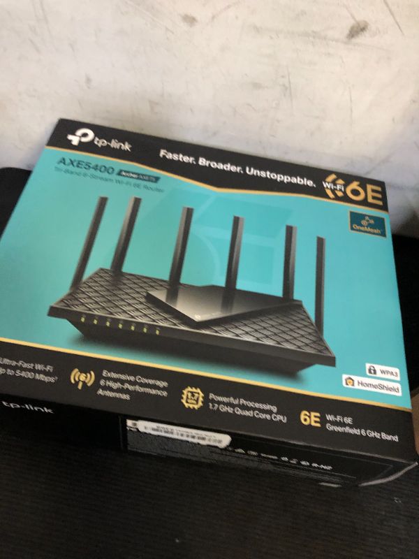 Photo 1 of TP-Link AXE5400 Tri-Band WiFi 6E Router (Archer AXE75)- Gigabit Wireless Internet Router, ax Router for Gaming, VPN Router, OneMesh, WPA3, Black