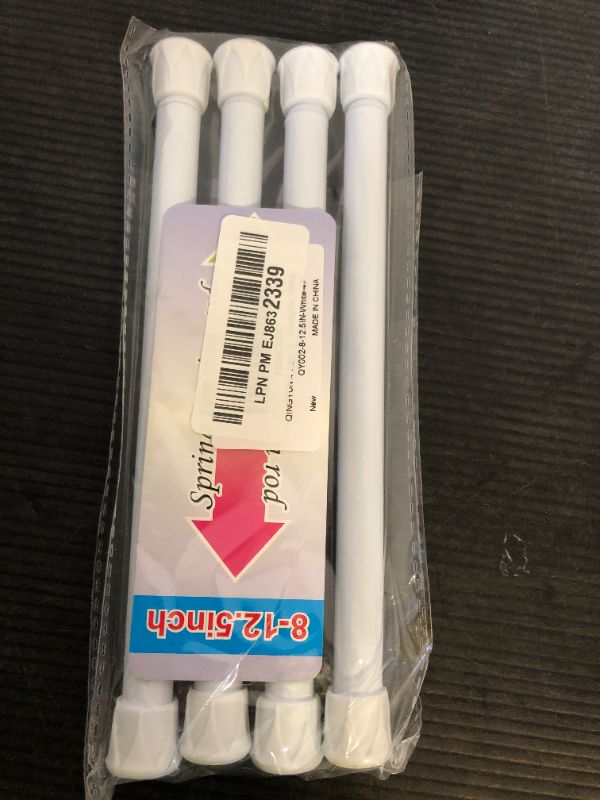 Photo 1 of QINGYUN 4 Pack Small Spring Tension Curtain Rod 8 to 12.5 Inch, Thin DIY Tension Rods No Drill for Slim Window Cupboard Closet Sidelights, White