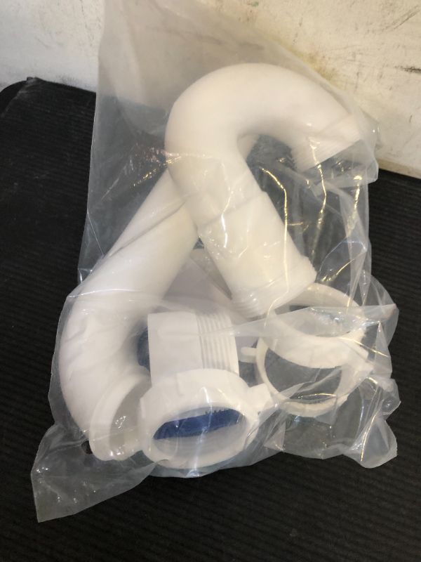 Photo 1 of (1 Pack) Yariwiz White P Trap 1 1/2 Inch for Bathroom Kitchen Sink Drain Pipe Tubular Kit with White Threaded Adapter and Blue TPE Washer KSD-001W