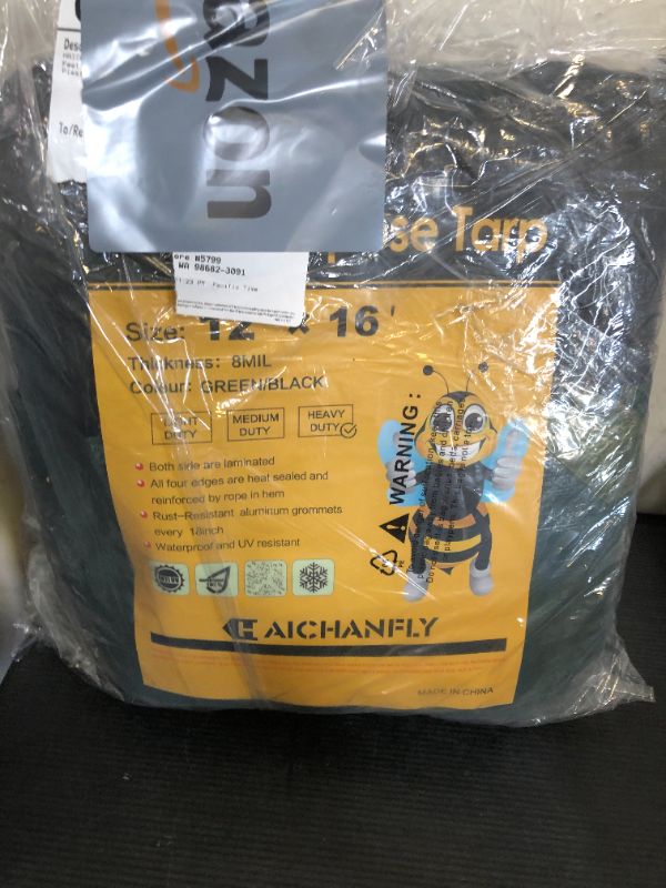 Photo 1 of HAICHANFLY Heavy Duty Double-Sided Waterproof Poly Tarp 12x16 Feet 8mil Thick Polyethylene Tarps, Perfect for Outdoor Use, Plastic Cover & Mat for Tent Camping Storage Boat Bikes Vehicles