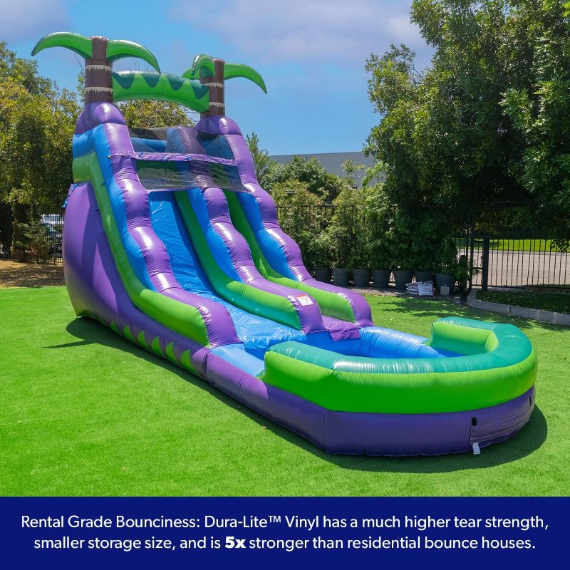 Photo 1 of HeroKiddo 16’ Purple Tropical Lightweight Premium Commercial Grade Water Slide Inflatable with Attached Pool for Kids and Adults (with Blower), Wet Dry Use, Summer Fun
