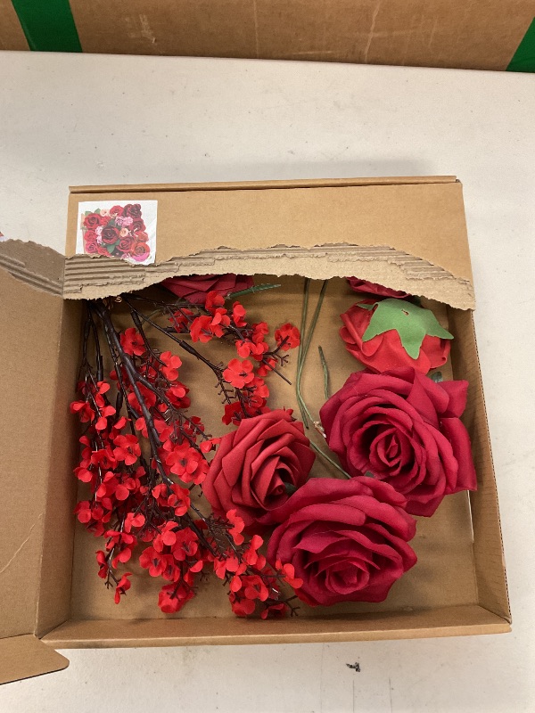 Photo 1 of AGIRL Red Artificial Flowers Combo Fake Flowers Red Rose Silk Flowers Fake Floral Arrangements for DIY Wedding Bouquets Centerpieces Table Decor Baby Shower Home Decor