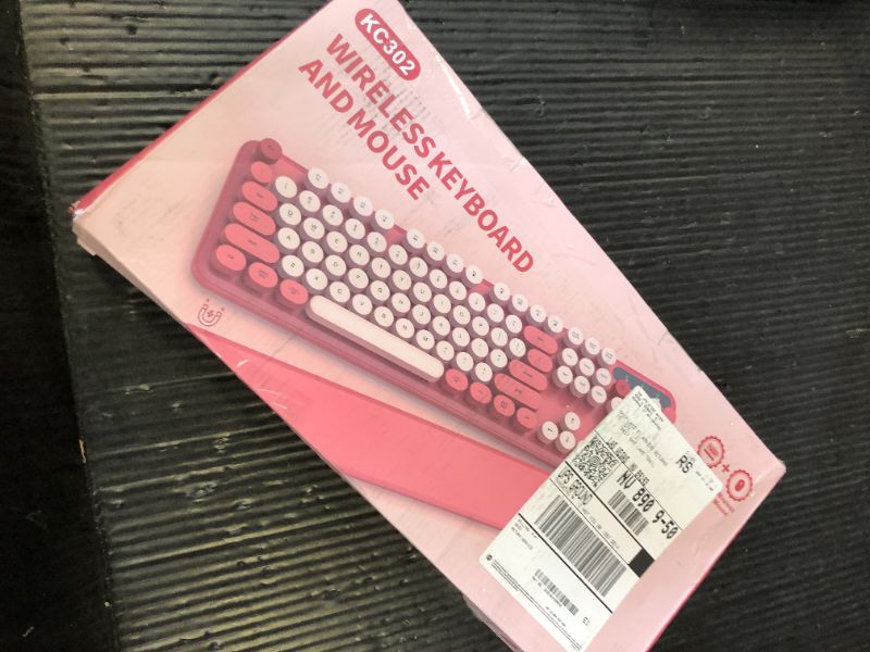 Photo 1 of Wireless Keyboard and Mouse Combo - Round Keycaps, Full-Size Retro Typewriter Keyboard with Detachable Wrist Rest, Sleep Mode & Tilt Legs, 2.4GHz Cordless Connection for Mac/Windows/PC (Hot Pink)