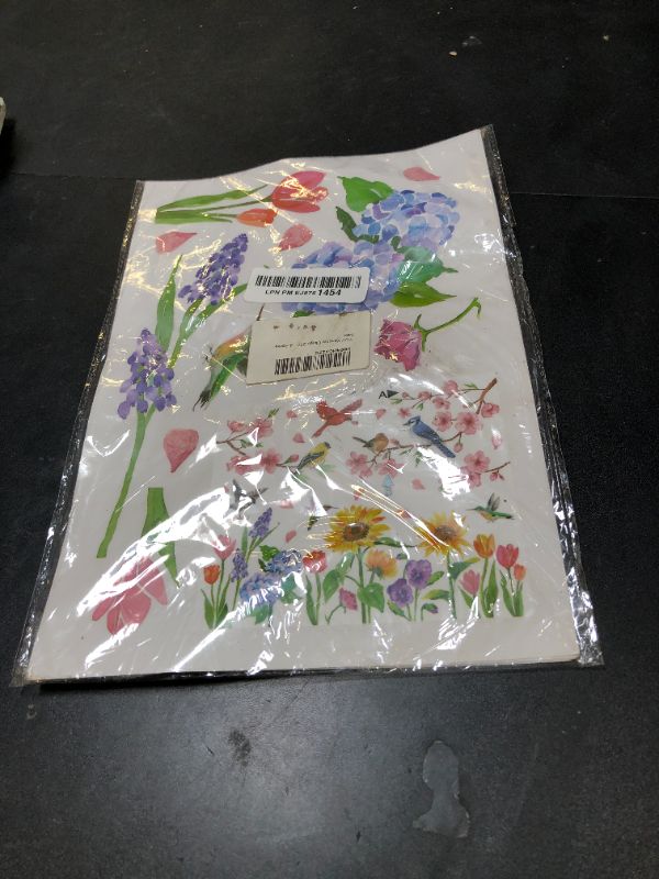 Photo 1 of Yovkky Spring Summer Flower Birds Window Clings 4 Sheets, Sunflower Cherry Blossom Tulip Cardinal Blue Jay Hummingbird Stickers Decals Decor, Hydrangea Floral Seasonal Home Kitchen Decorations