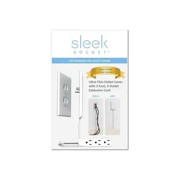 Photo 1 of Sleek Socket Wall/Outlet Plate with 3-Outlet Extension Cord, 3ft Cord, White