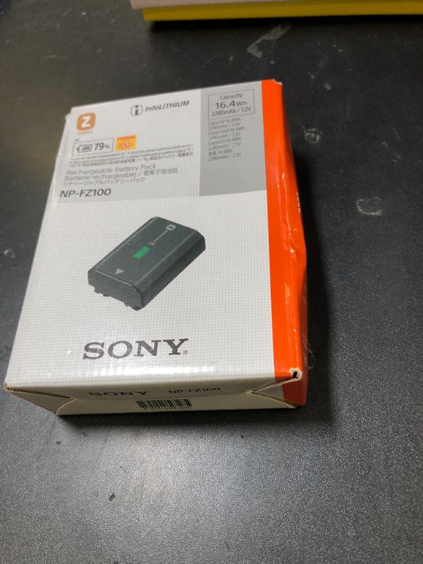 Photo 1 of Sony NPFZ100 Z-series Rechargeable Battery Pack for Alpha A7 III, A7R III, A9 Digital Cameras black