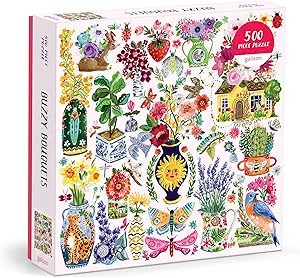 Photo 1 of Galison Buzzy Bouquets – 500 Piece Jigsaw Puzzle Featuring Beautiful Artwork of Quirky Flower Vases and Buzzy Insects