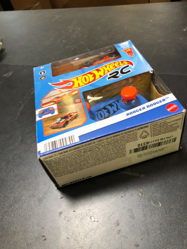 Photo 1 of Hot Wheels RC Toy Car, Remote-Control Rodger Dodger in 1:64 Scale, Works On- & Off-Track