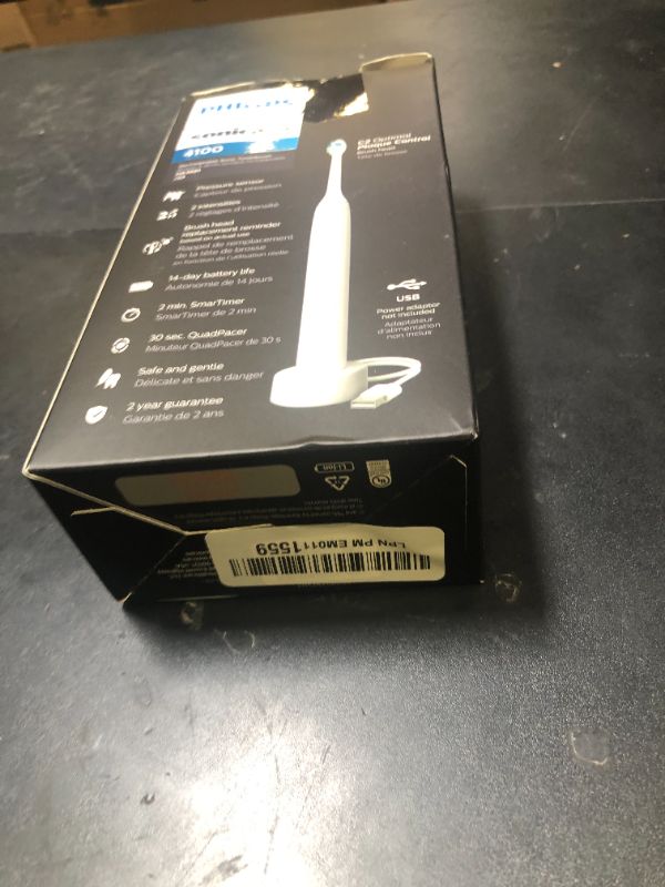 Photo 1 of Philips Sonicare 4100 Rechargeable Electric Toothbrush, with Pressure Sensor, 2 Intensity Settings, SmarTimer and QuadPacer, 14-Day Battery Life, White, Model HX3681/23