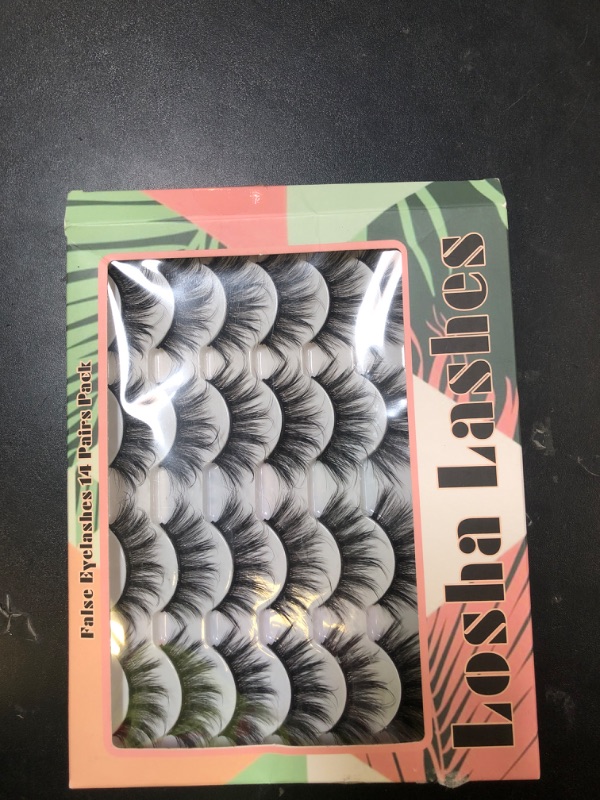 Photo 1 of Losha Eyelashes Natural Look Faux Mink Lashes Pack Handmade Fluffy False Eyelashes 14 Pairs Cat Eye Lashes (54)
