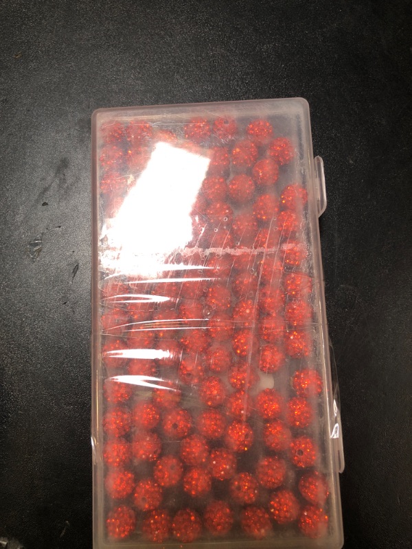 Photo 1 of 100pcs 10mm Rhinestone Clay Beads for Crafting - Ice Collection Baseball Bling Style, Round Shamballa Disco Ball Design, Fancy Sparkle for DIY Jewelry Making (Halloween Orange Red)