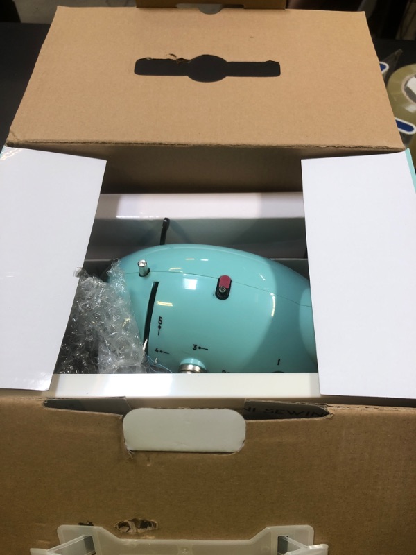 Photo 1 of Magicfly Mini Sewing Machine with Extension Table, Dual Speed Portable Sewing Machine for Beginners with Light, Sewing Kit for Household Use, Blue