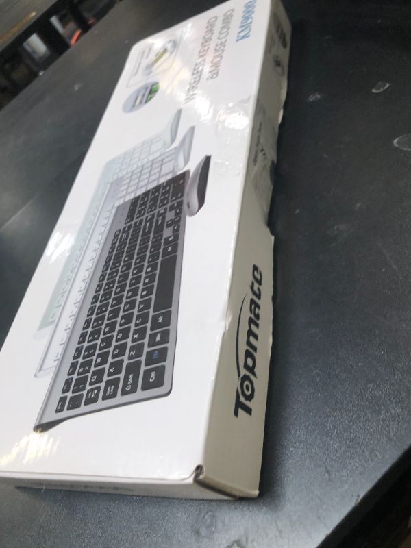 Photo 1 of Wireless Keyboard and Mouse Ultra Slim Combo, TopMate 2.4G Silent Compact USB 2400DPI Mouse and Scissor Switch Keyboard Set with Cover, 2 AA and 2 AAA Batteries, for PC/Laptop/Windows/Mac - White