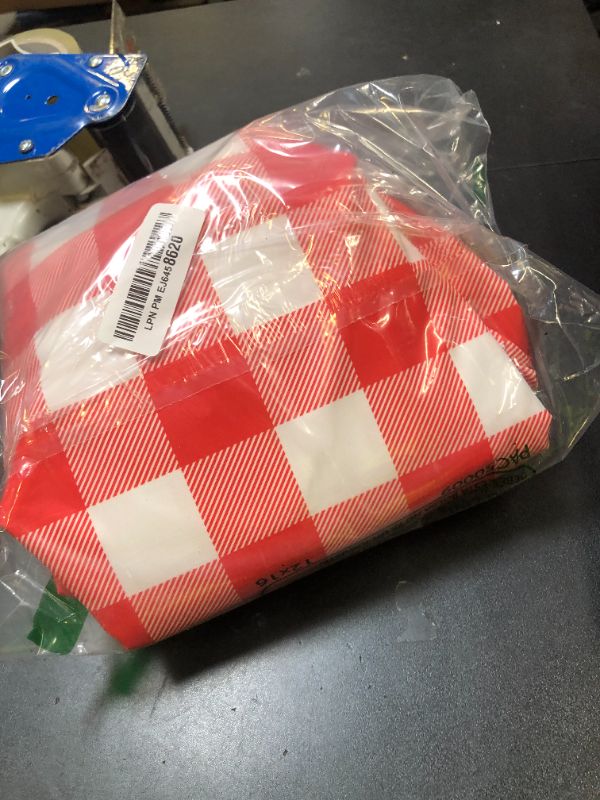Photo 1 of Smiry Picnic Table Cover with Bench Covers, Waterproof Elastic Fitted Tablecloths for 6 Foot Rectangle Tables, Washable Buffalo Plaid Tablecloth for Camping, Outdoor (Red & White, 30"x72")