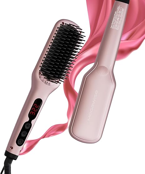 Photo 1 of MEGAWISE Pro Ceramic Ionic Hair Straightener Brush for Home Salon | MCH Fast 20s Heating Tech with Auto-Off Safety | Anti-Scald with Universal Dual Voltage | Rotatable Power Cord
