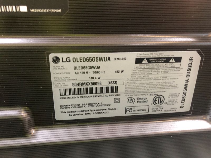 Photo 1 of 65 Inch Class LG OLED evo AI G5 4K Smart TV with Supplied Wall Mount
