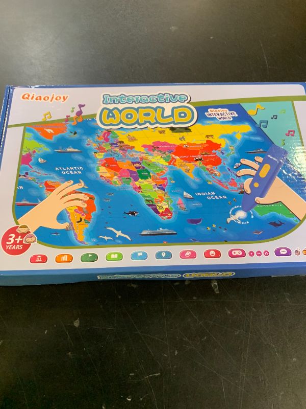 Photo 1 of Qiaojoy Bilingual Interactive World Map for Kids Learning and Educational Toys, Talking Electronic Kids World Map i-Poster Geography Games Ages 3 to 12 Years Old, Custom Talking Birthday Gifts Card