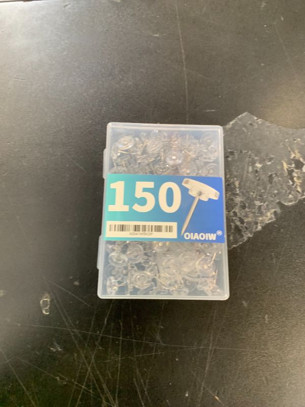 Photo 1 of 150 PCS Clear Push Pins Tacks Count in Reusable Box for Bulletin Boards and Wall Displays Heavy Duty Plastic Head