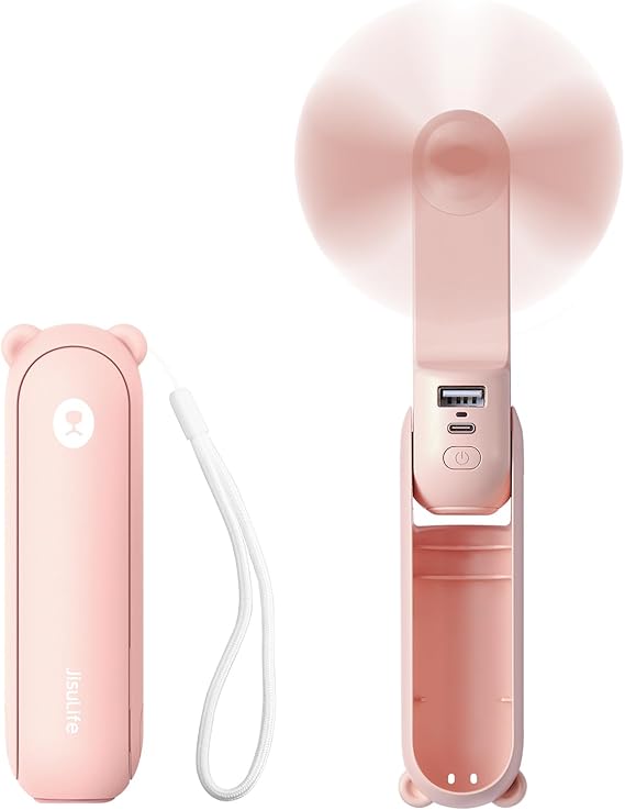 Photo 1 of JISULIFE Handheld Mini Fan, 3 IN 1 USB Rechargeable Portable Fan [12-19 Working Hours] with Power Bank, Flashlight, Pocket Design for Travel/Summer/Concerts/Lash, Gifts for Women (Pink)
