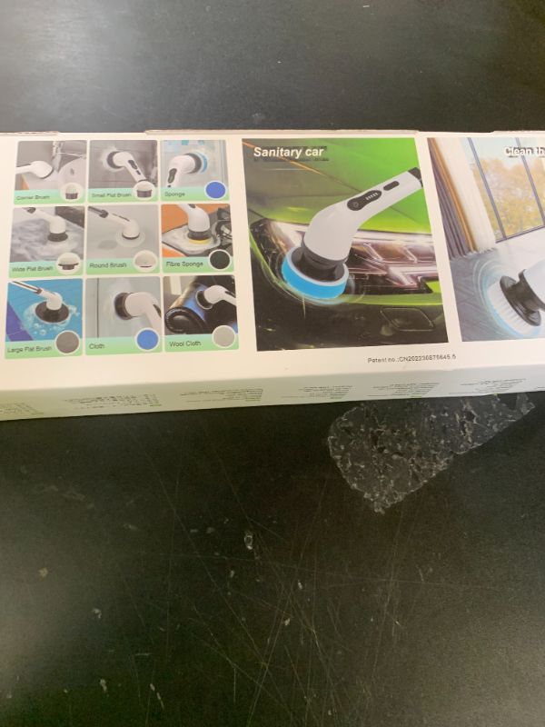Photo 1 of Electric Spin Scrubber, Cordless Cleaning Brush, Shower Scrubber with 9 Brush Heads 2H Power Dual Speed, Adjustable Extension Handle, IPX7 Waterproof for Tub Tile Floor Car, O-White