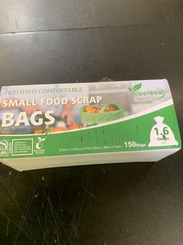 Photo 1 of 100% Compostable 1.6 Gallon Trash Bags, 6 Liter, 150 Count Kitchen Food Scrap Small Compost Bags for Countertop Bin with Europe EN13432 Certified