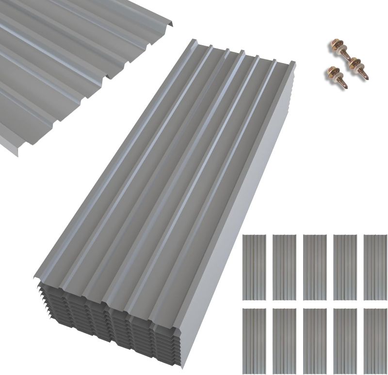 Photo 1 of NeatiEase 10 Pcs Metal Roofing Panels, 6.1 Feet Corrugated Galvanized Roofing Panels Metal Siding Panels with Steel Screws for Pergola, Gazebo, Shed, Outdoor Storage, Chicken Coop, Patio,Garages