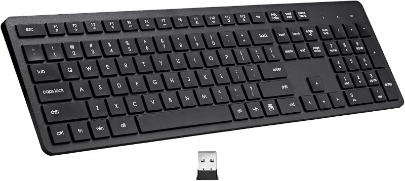 Photo 1 of Wireless Keyboard, 2.4G USB External Silent Cordless Keyboard for Windows Chrome Laptop Computer PC Desktop Notebook Chromebook, 106 Keys Full Size with Number Pad (Black)